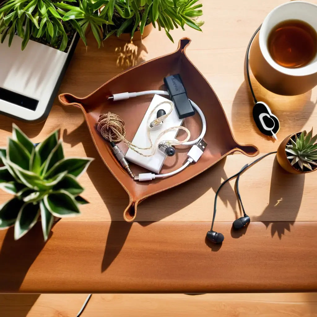 Handcrafted Leather Tray Organiser – Stylish & Functional Desk Accessory Artisankraftstudio