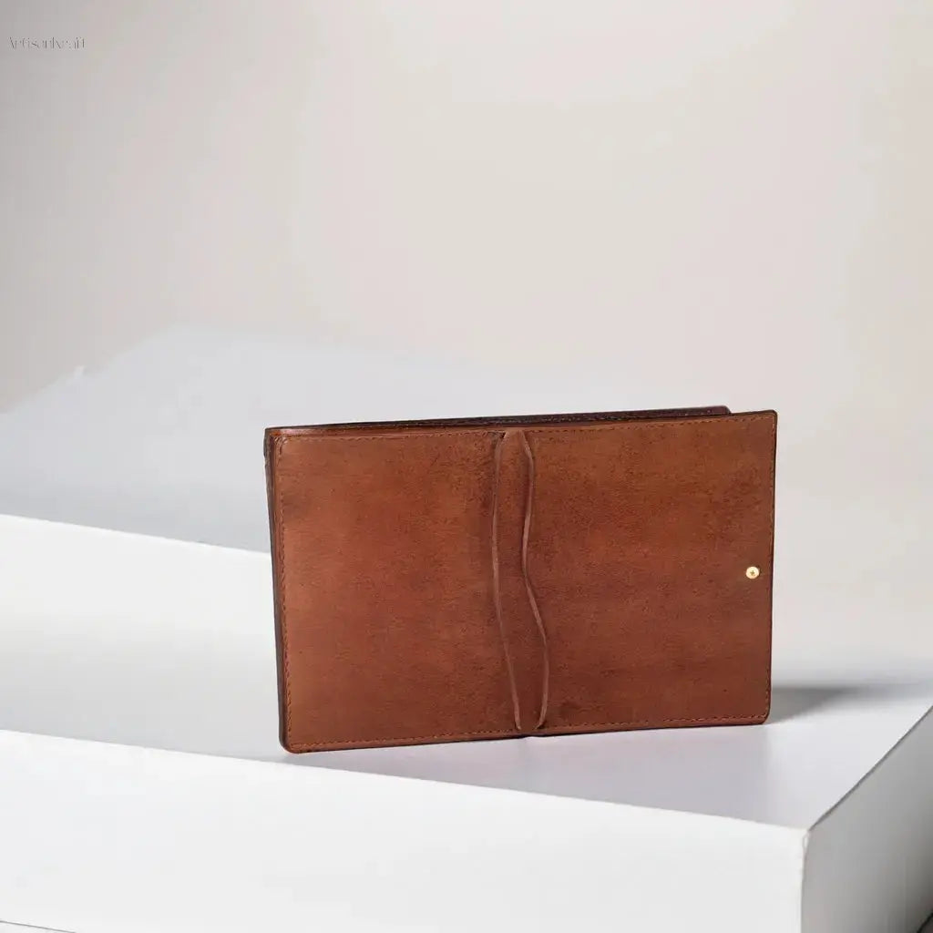 Minimalist handcrafted leather journal cover in Tuscany Brown, perfect for creative writing or professional notes